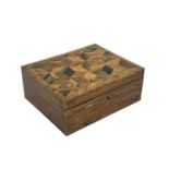 A 19th century speciemn parquetry sewing box with extensive contents, including etched mother of