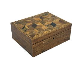 A 19th century speciemn parquetry sewing box with extensive contents, including etched mother of