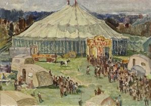 Walter Herbert Allcott (British, 1880-1951), The Circus - Wey Hill, titled and signed verso, oil