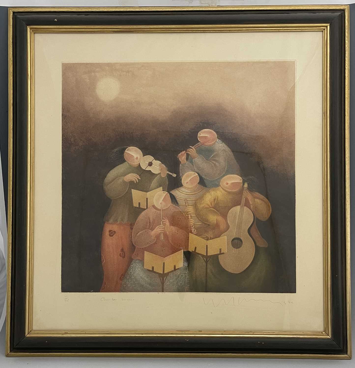 Jeno Gabor (?) (Hungarian,1893-1968), 'Chamber Music', signed l.r., titled l.l., color etching No. - Bild 3 aus 3