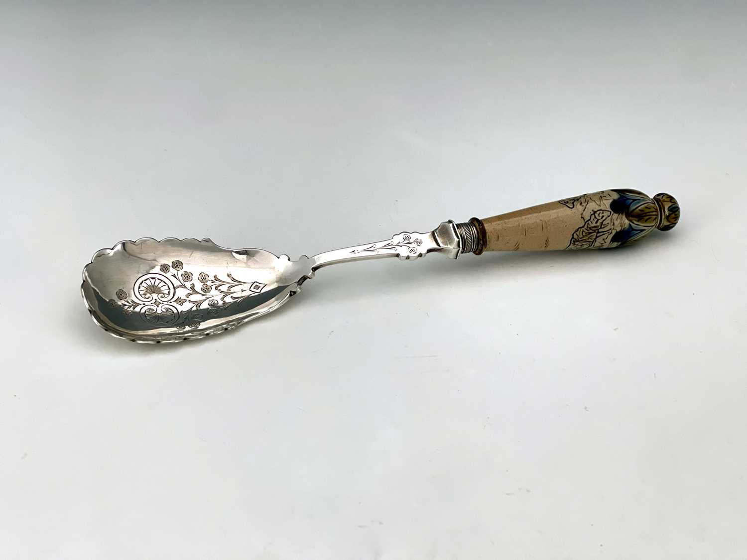 Hannah Barlow for Doulton Lambeth, a stoneware handled serving spoon, circa 1870s, sgraffito