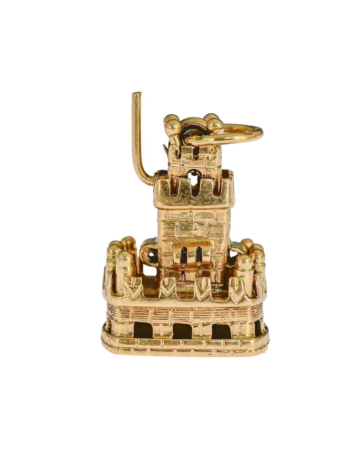 A Portuguese gold charm pendant, modelled as Belem Castle, Lisbon, 2cm long, 5.2g - Image 3 of 4