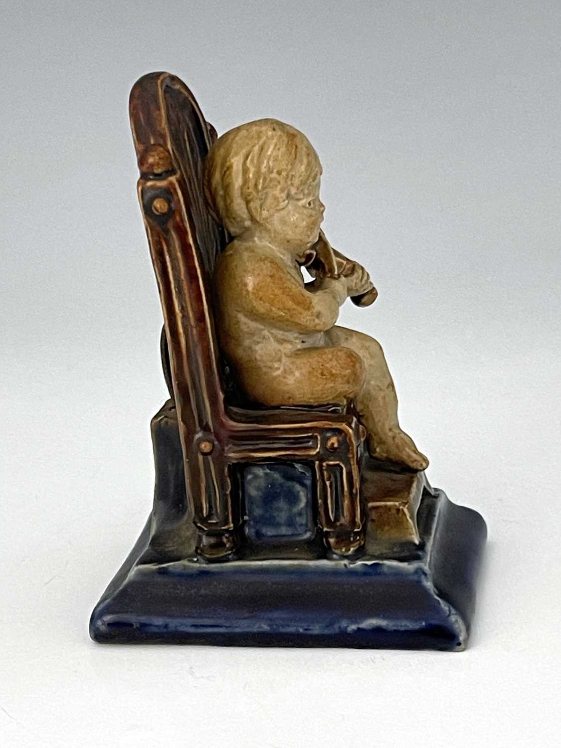 George Tinworth for Doulton Lambeth, a stoneware figural menu holder, modelled as a child playing - Bild 6 aus 6