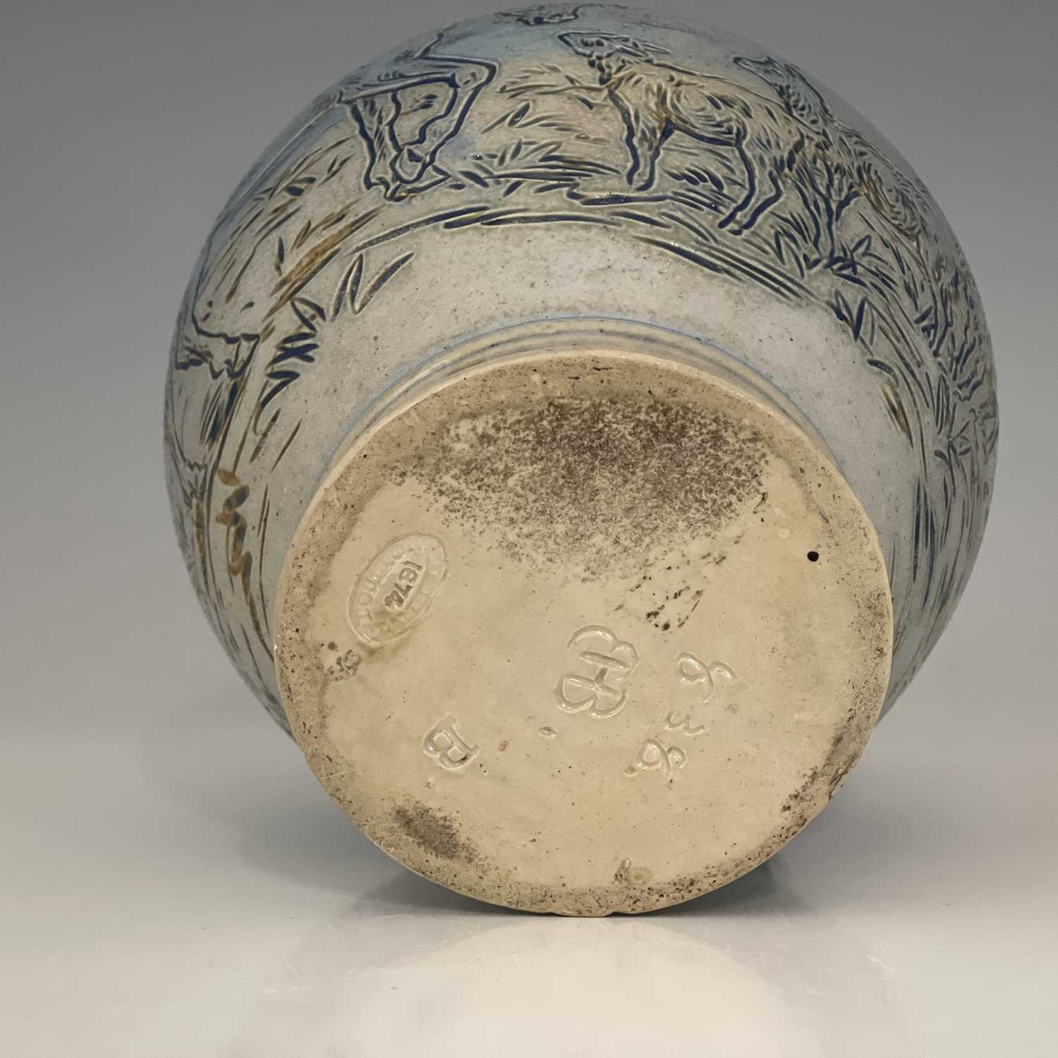 Hannah Barlow for Doulton Lambeth, a stoneware jug, 1874, shouldered ovoid form, sgraffito decorated - Image 6 of 9