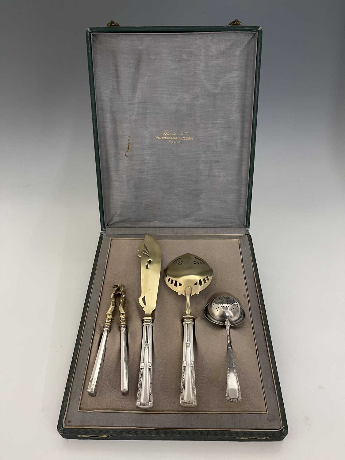 A twentieth-century Continental silver-coloured metal parcel-gilt cased dessert service, in the - Image 2 of 3