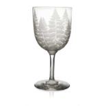 An Aesthetic Movement Stourbridge engraved glass wine goblet, circa 1860s, the large rounded bowl