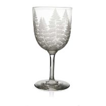 An Aesthetic Movement Stourbridge engraved glass wine goblet, circa 1860s, the large rounded bowl