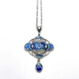 Murrle Bennett (attributed), an Arts and Crafts silver and enamelled pendant, the quatrefoil bodu of