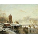 A. De Groote (Dutch, 1892-1947), Busy Winter Scene, signed l.r., oil on panel, 70 by 90cm, gilt