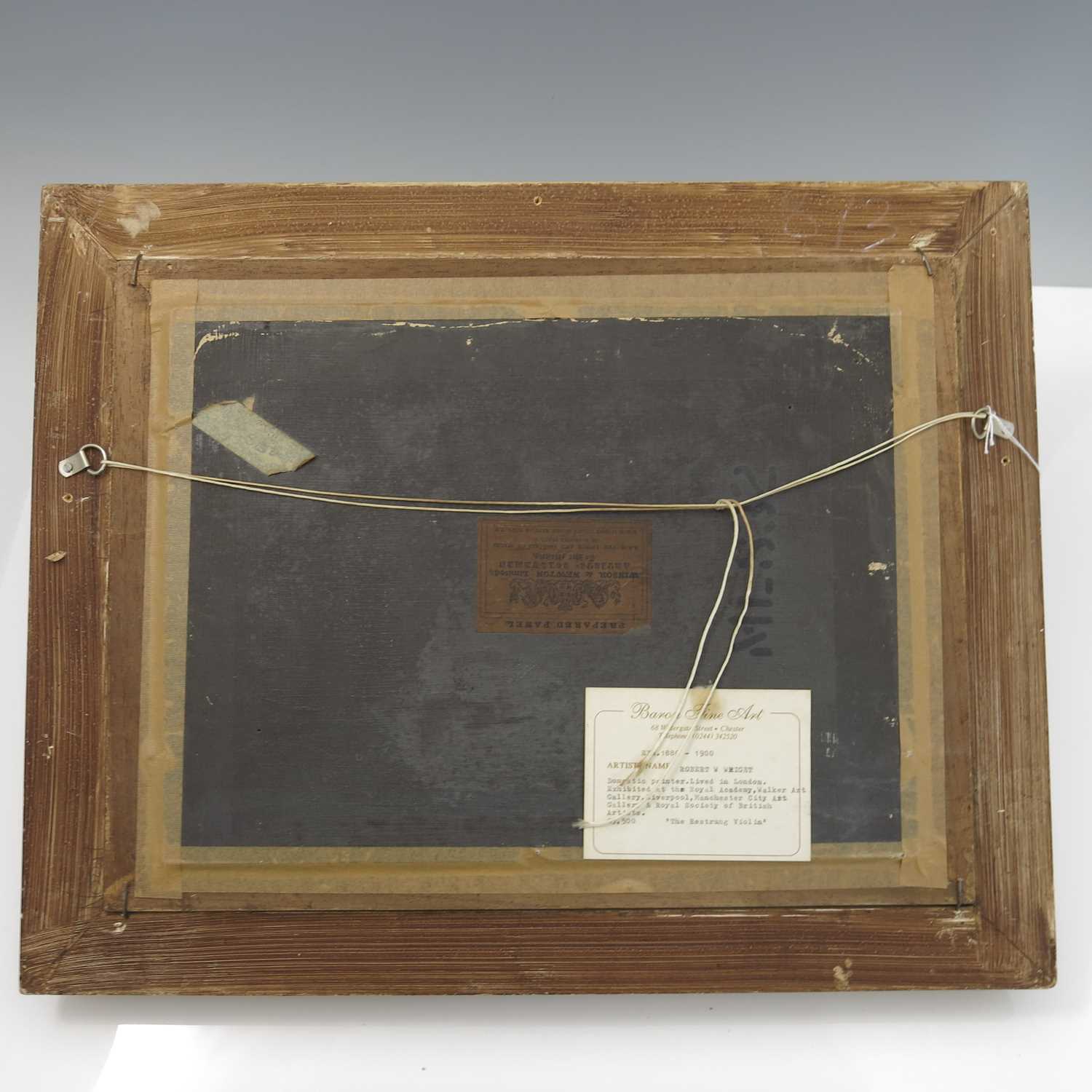 Robert William Wright (British, act.1870-1906), The Restrung Violin, signed l.r., titled verso, - Image 4 of 5