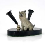 A Royal Doulton dog pen holder, the black base with a terrier dog Note: this actual pen stand is