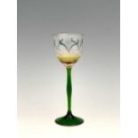 Theresienthal, a Jugendstil enamelled floral wine glass, circa 1900, the optic ribbed ogee tulip