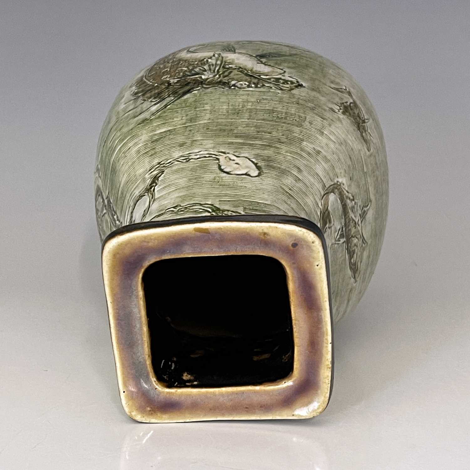 The Martin Brothers, a stoneware Aquatic Gourd vase, 1904, square section ovoid baluster form, - Image 3 of 6