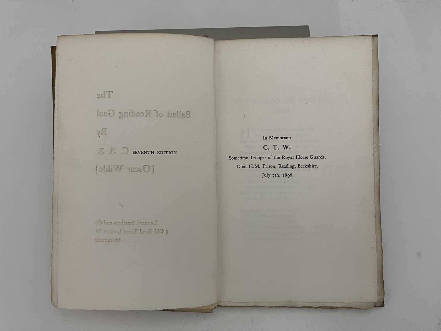 Wilde, Oscar, 'The Ballad of Reading Gaol by C.3.3.', 1898, 7th edition, Leonard Smithers, London, - Bild 2 aus 3