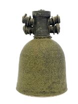 Walter Keeler, a studio pottery sculptural vase, ash glazed stoneware, the bell form body with