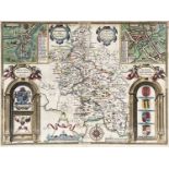 John Speed (British, 1552-1629), map of Buckingham (1610), coloured engraving, published by George