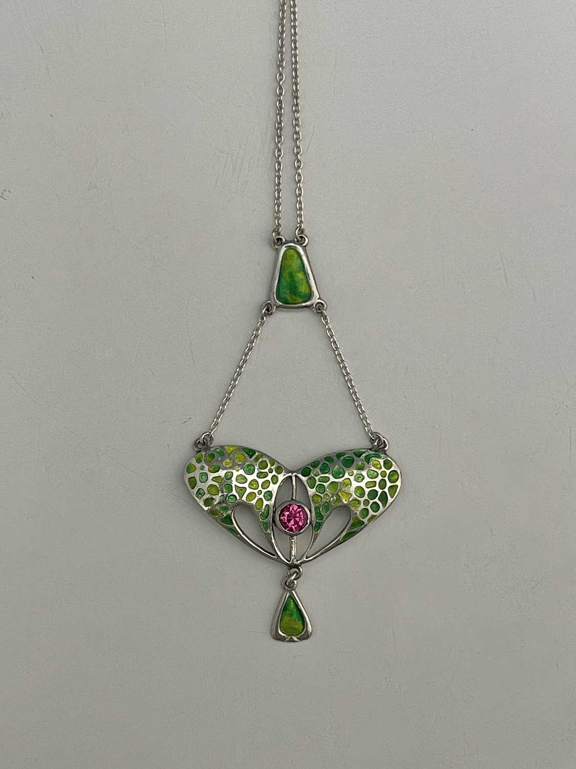 Charles Horner, an Arts and Crafts silver and enamelled pendant necklace, Chester 1908, the open