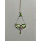 Charles Horner, an Arts and Crafts silver and enamelled pendant necklace, Chester 1908, the open