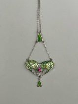 Charles Horner, an Arts and Crafts silver and enamelled pendant necklace, Chester 1908, the open