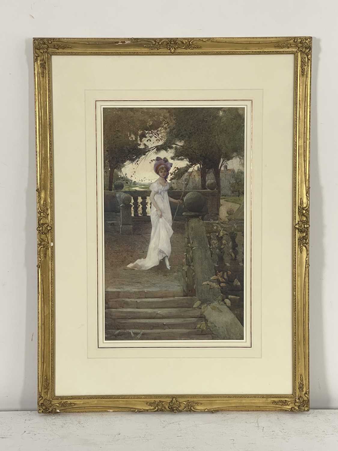 William Lee Hankey (British, 1869-1952), a fashionable young lady, full-length in a white dress - Image 3 of 3