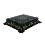 A Victorian Japanned papier mache dressing/stationery box, rectangular section platform form with