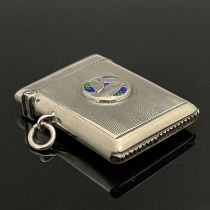 Archibald Knox for Liberty and Co., an Arts and Crafts silver and enamelled vesta case, William Hair