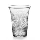 John Walsh Walsh, an Art Deco Waterlily, Iris and Bullrush glass beaker, circa 1925, flared form,