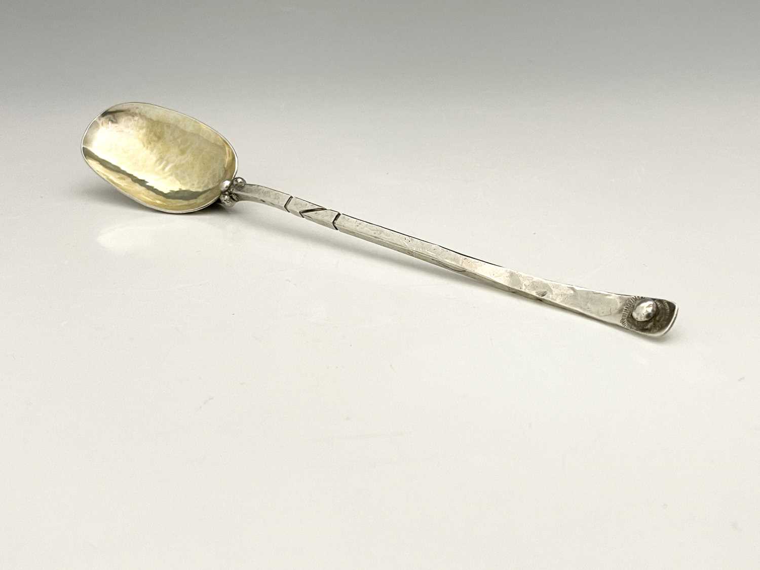 Michael Bolton, an Arts and Crafts style silver spoon, London 1998, the oval form bowl planished and - Image 3 of 5