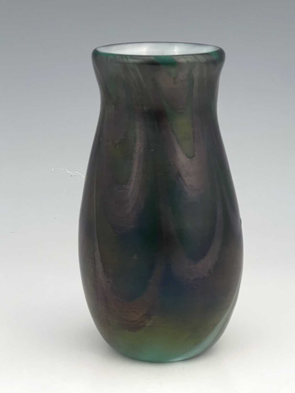 Josef Rindskopf, a Secessionist iridescent glass vase, high necked baluster form cased green over