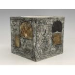 Marilyn Pascoe for Troika, an art pottery cuboid planter, textured in relief and incised with
