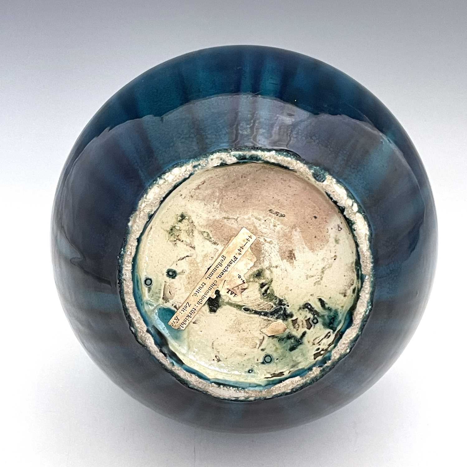 A large Chinese monochrome vase, bulbous form with cylindrical neck, streaky turquoise glaze, 43cm - Image 7 of 9