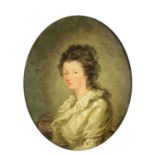 French School, 19th Century, portrait of Mary Daughtes(?), bust-length wearing a white dress,
