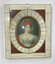A collection of three portrait miniatures painted to depict a family, circa 1800, on ivory, 6.2 by
