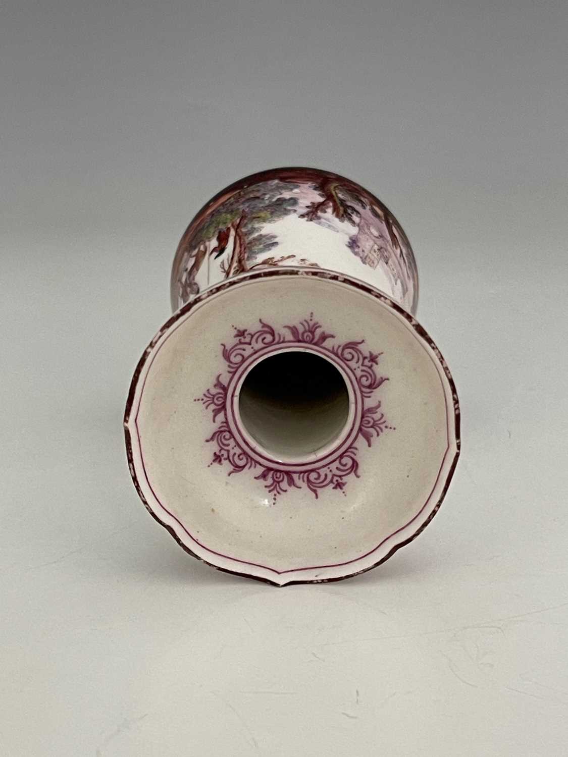 A Vincennes porcelain candlestick, 1745-50, conical hyacinth vase form with ogee rim, the body - Image 7 of 8