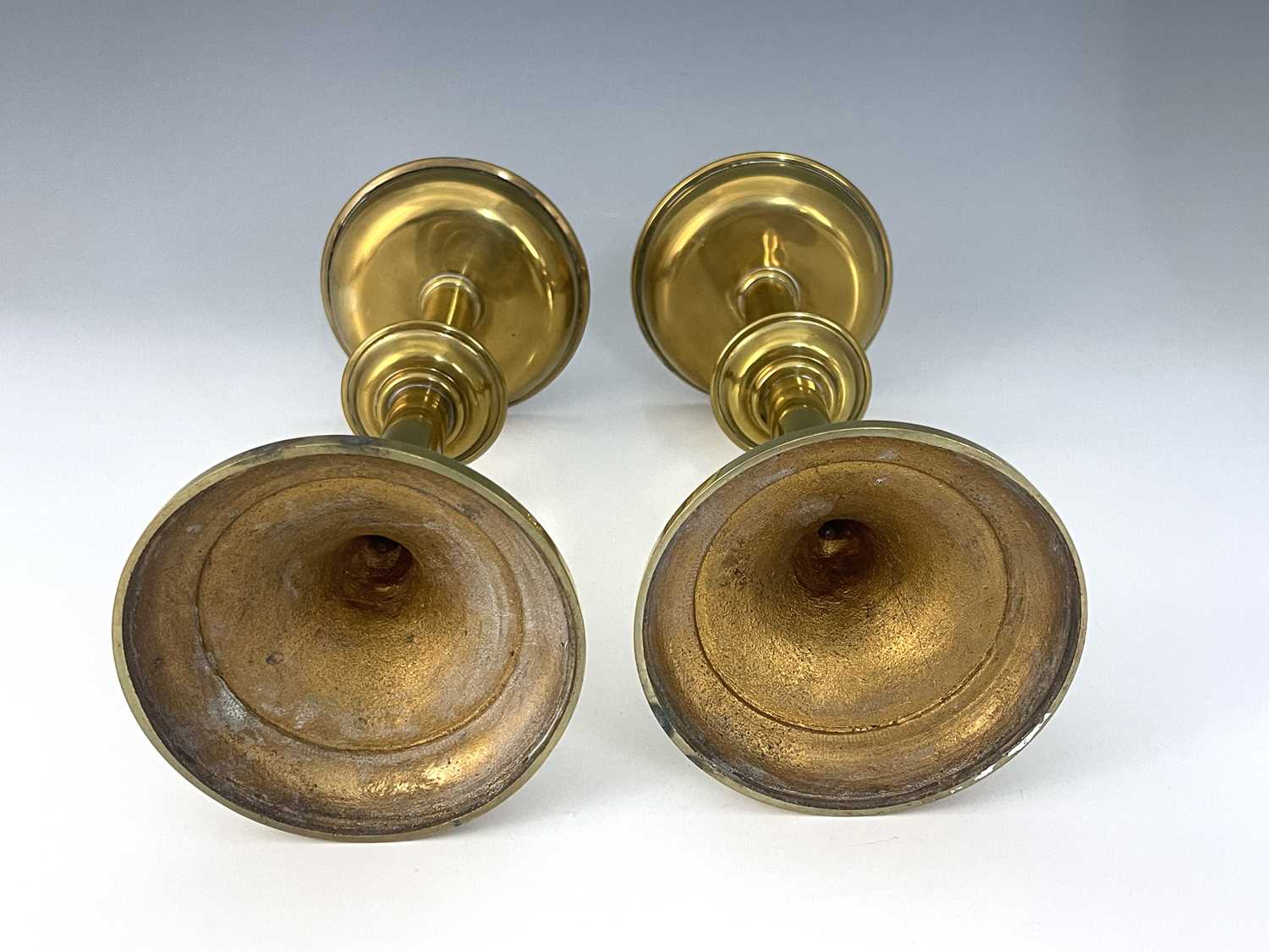 Vanpoulle of Westminster, a pair of Gothic Revival brass candlesticks, cylindrical sconces, - Image 5 of 6