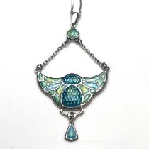 Charles Horner, an Arts and Crafts silver and enamelled pendant necklace, Chester 1909, modelled