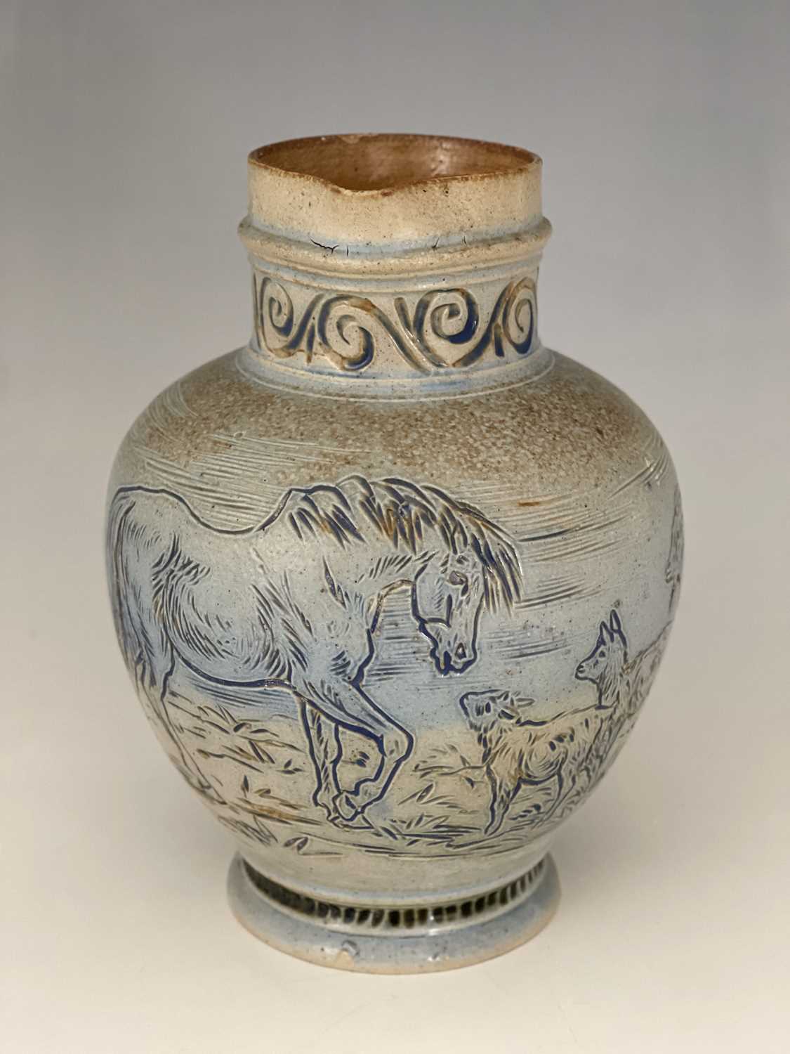 Hannah Barlow for Doulton Lambeth, a stoneware jug, 1874, shouldered ovoid form, sgraffito decorated - Image 2 of 9