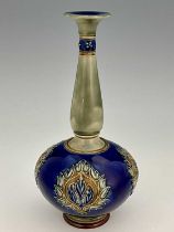 A Royal Doulton stoneware vase, double gourd bottle form, relief moulded onion form foliate