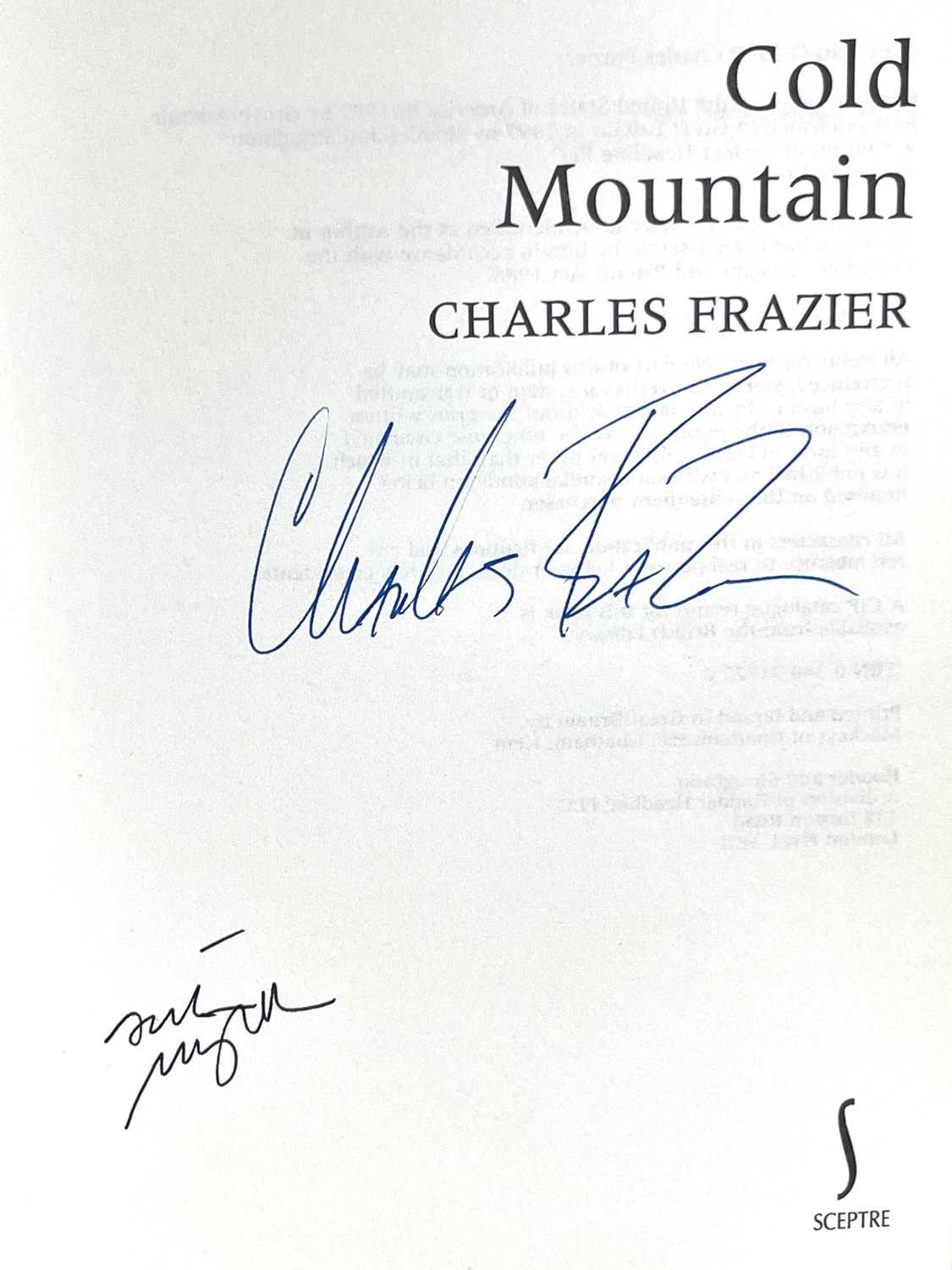 Frazier, Charles, 'Cold Mountain', 1997 UK first edition, signed by the author and film producer - Image 3 of 3