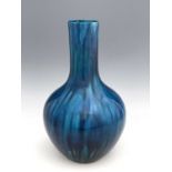 A large Chinese monochrome vase, bulbous form with cylindrical neck, streaky turquoise glaze, 43cm