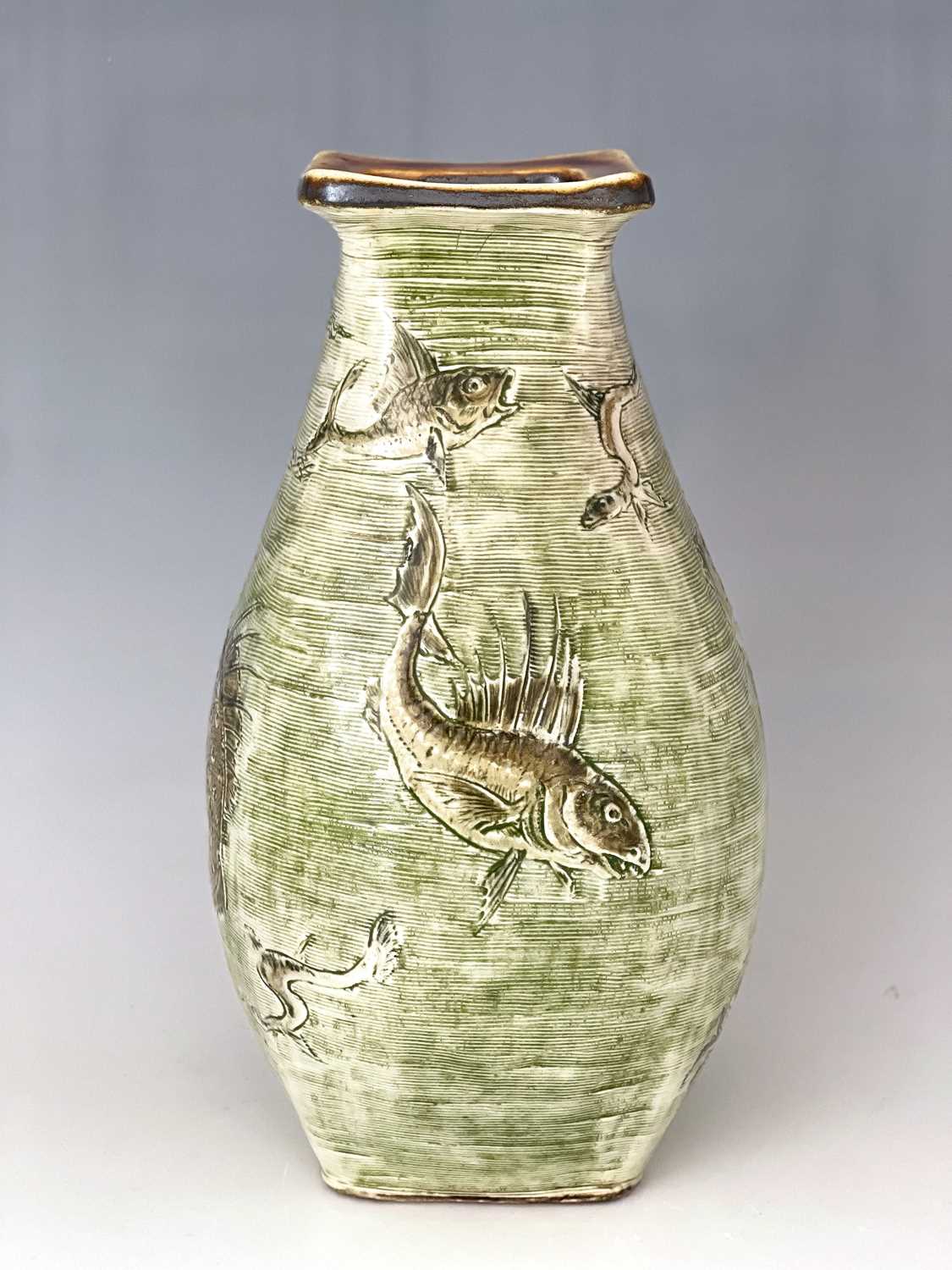 The Martin Brothers, a stoneware Aquatic Gourd vase, 1904, square section ovoid baluster form, - Image 5 of 6