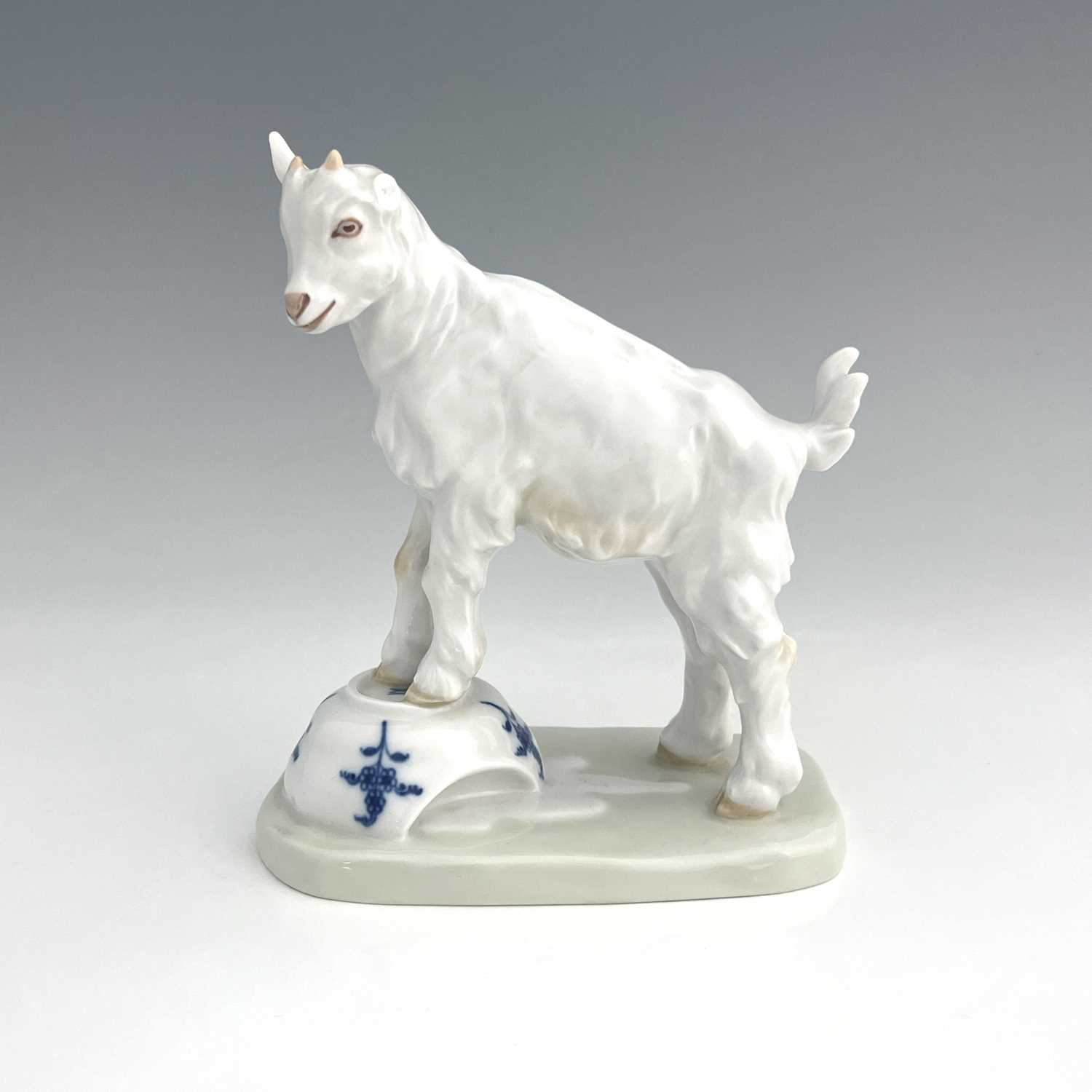 A Meissen figure of a goat on a teacup, model V.107, later 20th century, 14.5cm high - Image 3 of 6