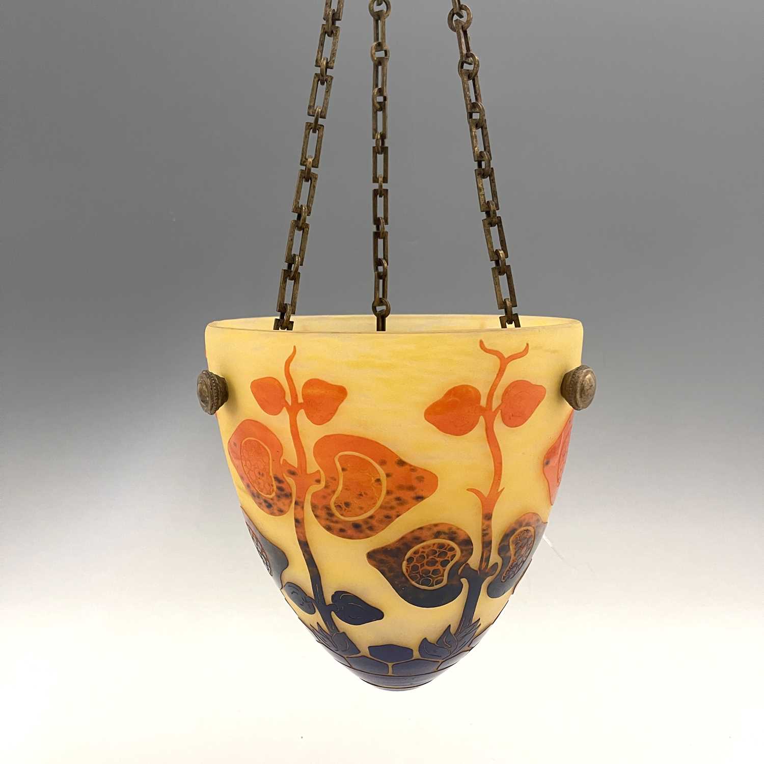 Charles Schneider, a Le Verre Francais Art Nouveau cameo pate de verre glass pendant light shade,