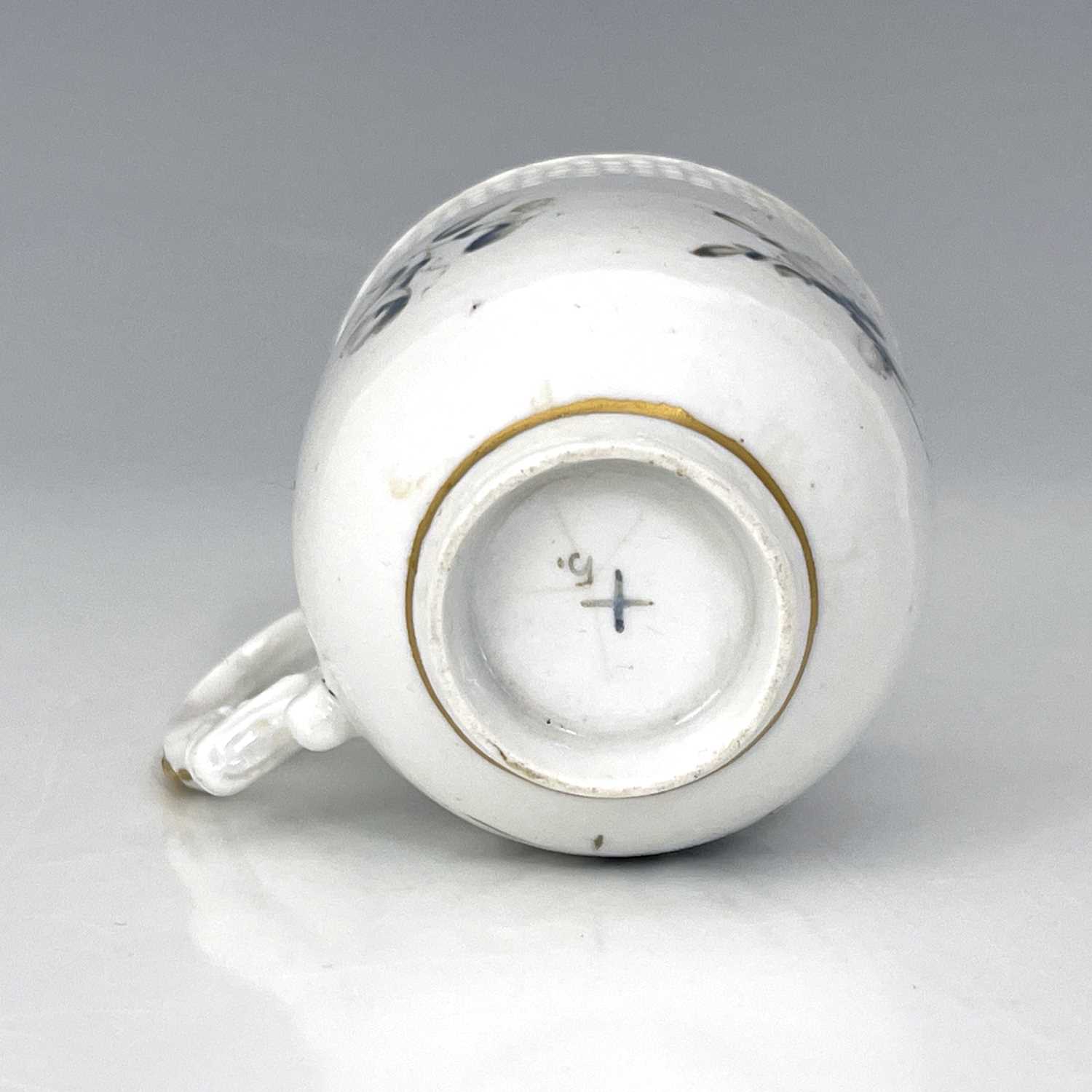 A Bristol porcelain coffee cup, cross mark, circa 1770, rattan moulded border above blue - Image 3 of 6