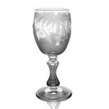 A Stourbridge engraved glass goblet, probably Richardson circa 1840, the rounded bowl decorated with