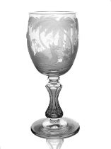 A Stourbridge engraved glass goblet, probably Richardson circa 1840, the rounded bowl decorated with