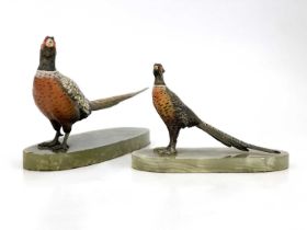Two cold-painted bronze models of a pheasant and a cock pheasant, early 20th Century, in the