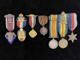 A World War I and II medal group, 205098 Pte A Rowley, Labour Corps, Great War pair and 1939-45