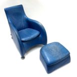 Gerard van den Berg (Dutch, 1947), for Montis, a blue leather lounge chair and ottoman, on aluminium