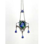 Charles Horner, an Arts and Crafts silver and enamelled pendant necklace, Chester 1911, geometric